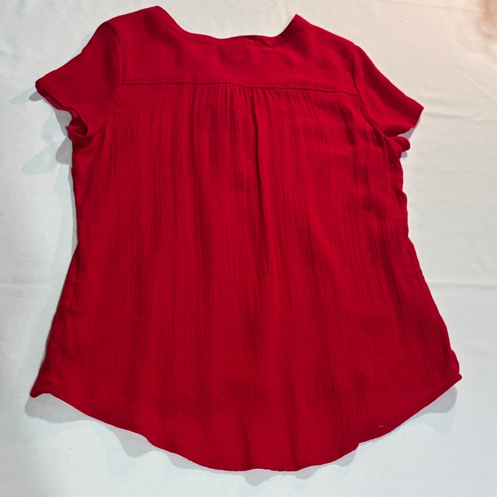 Westport Red Button-Down Blouse Large short sleeve - Picture 15 of 16